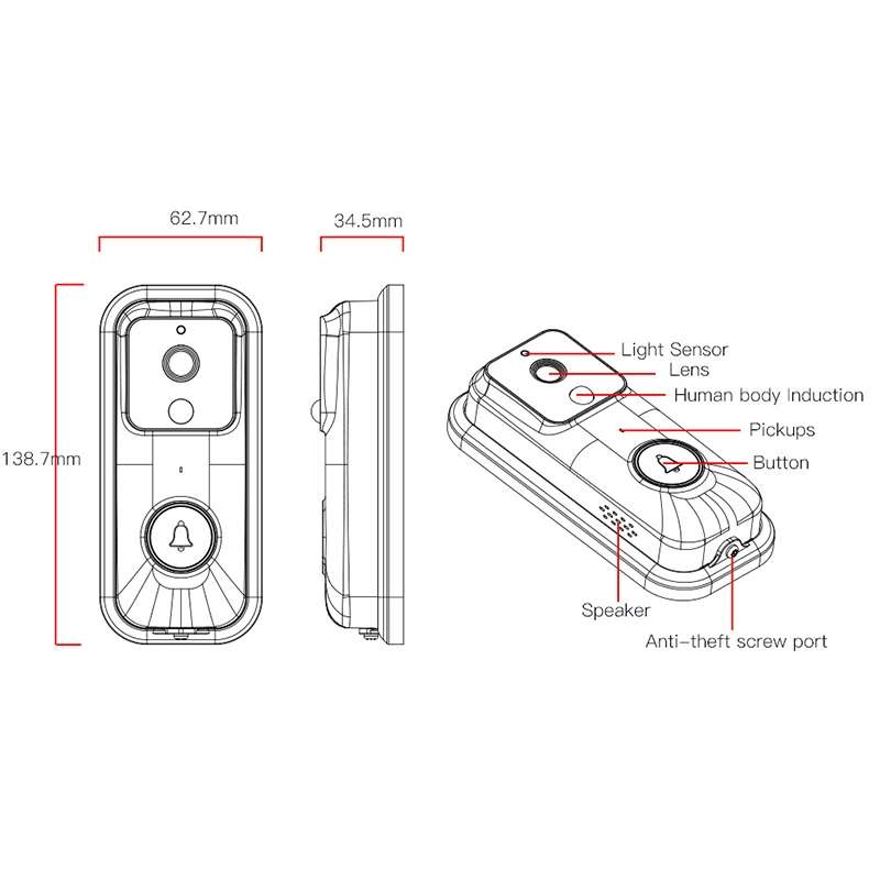 Anytek B60 720P Smart WiFi Video Visual Doorbell, Support APP Remote & PIR Detection & ... (White)