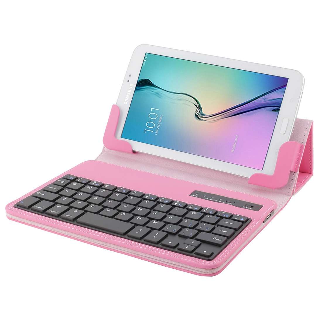 Universal Bluetooth V3.0 Keyboard Detachable PU Leather Tablet Case for 7-8 inch Tablet PC(Pink)