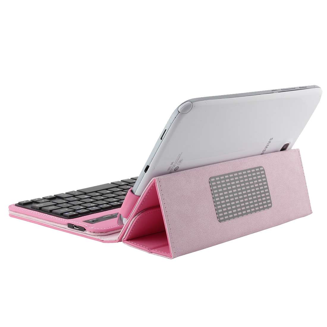 Universal Bluetooth V3.0 Keyboard Detachable PU Leather Tablet Case for 7-8 inch Tablet PC(Pink)