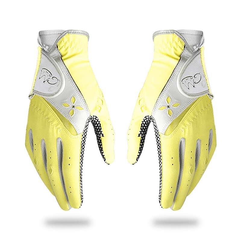 PGM One Pair Golf Non-Slip PU Leather Gloves for Women (Color:Yellow Size:21)