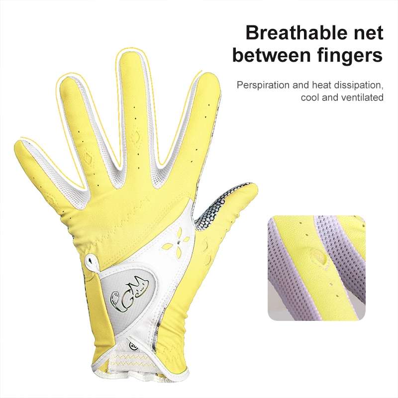 PGM One Pair Golf Non-Slip PU Leather Gloves for Women (Color:Yellow Size:21)