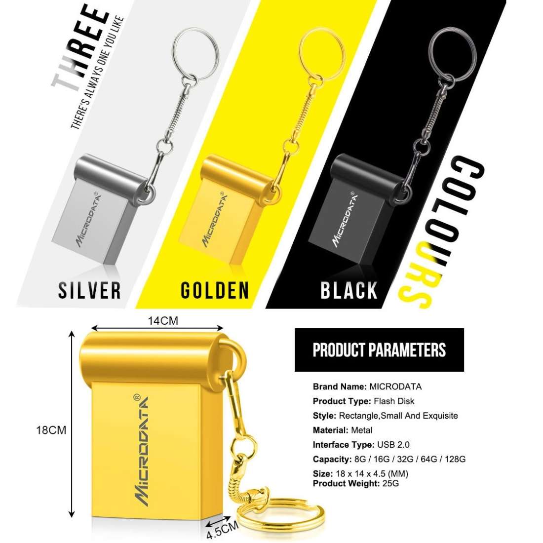MiCRODATA 64GB USB 2.0 Computer Car Two-use Mini U Disk (Gold)