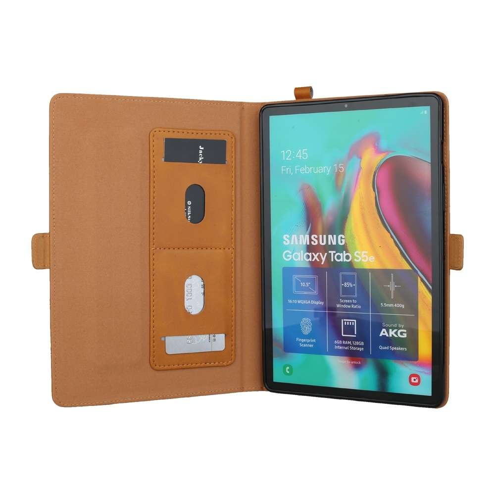 Horizontal Flip Double Bracket Leather Case for Galaxy Tab S 5E 10.5 / T720 / T7 ... (Light Brown)