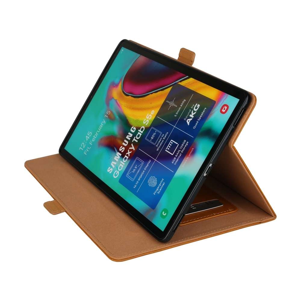 Horizontal Flip Double Bracket Leather Case for Galaxy Tab S 5E 10.5 / T720 / T7 ... (Light Brown)
