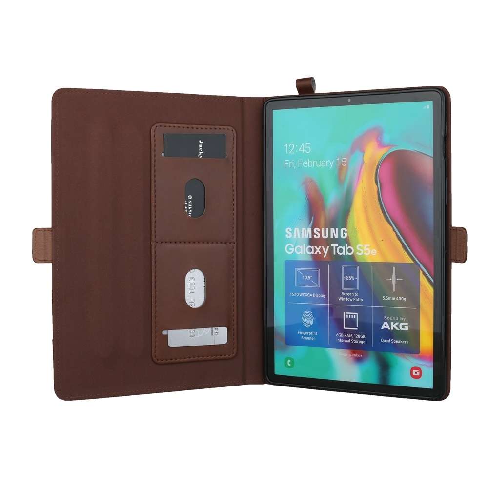 Horizontal Flip Double Bracket Leather Case for Galaxy Tab S 5E 10.5 / T720 / T72 ... (Dark Brown)