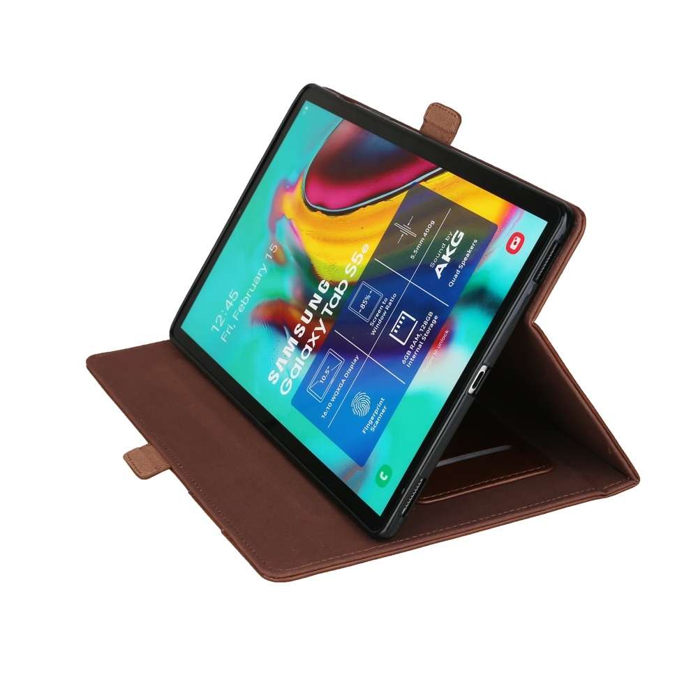 Horizontal Flip Double Bracket Leather Case for Galaxy Tab S 5E 10.5 / T720 / T72 ... (Dark Brown)
