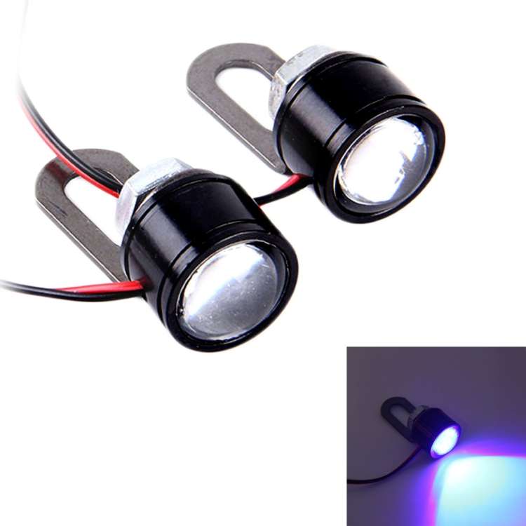 2 PCS 12V 3W  Blue Light Eagle Eyes LED Strobe Light For Motorcycle Wire Length: 90cm