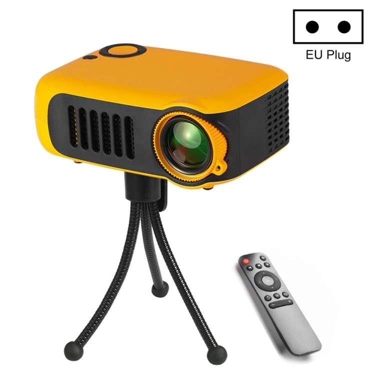 A2000 Portable Projector 800 Lumen LCD Home Theater Video Projector, Support 1080P, EU Plug (Yellow)
