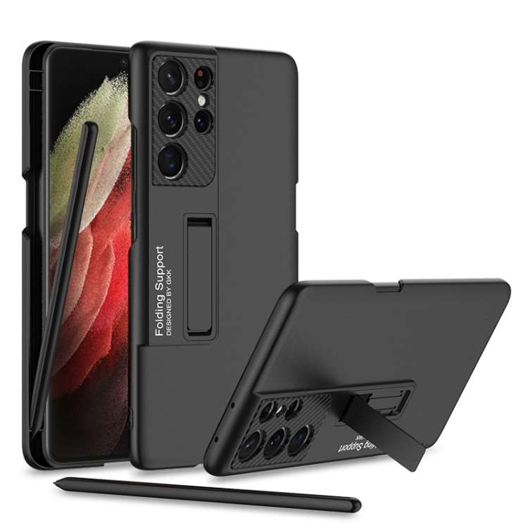 For Samsung Galaxy S21 Ultra 5G GKK Ultra-thin Shockproof Phone Case with Holder & Pen Slots & Stylu
