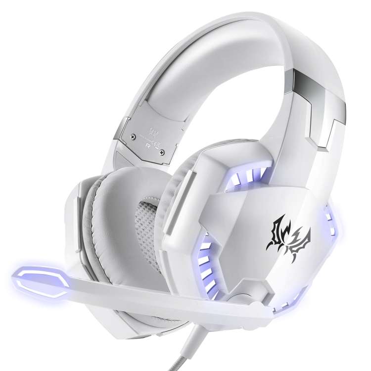 KOTION EACH G2000 Over-ear Gaming Headset with Mic Stereo Bass LED Light,Cable Length: 2.2m(White)