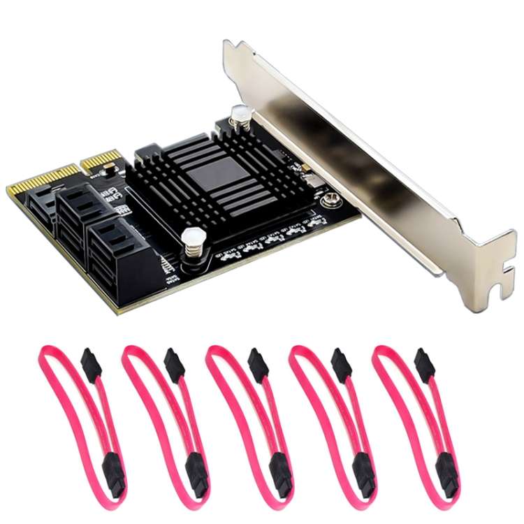 5 Ports SATA 3.0 to PCIe Chip 4X Gen 3 Expansion Card with Heatsink