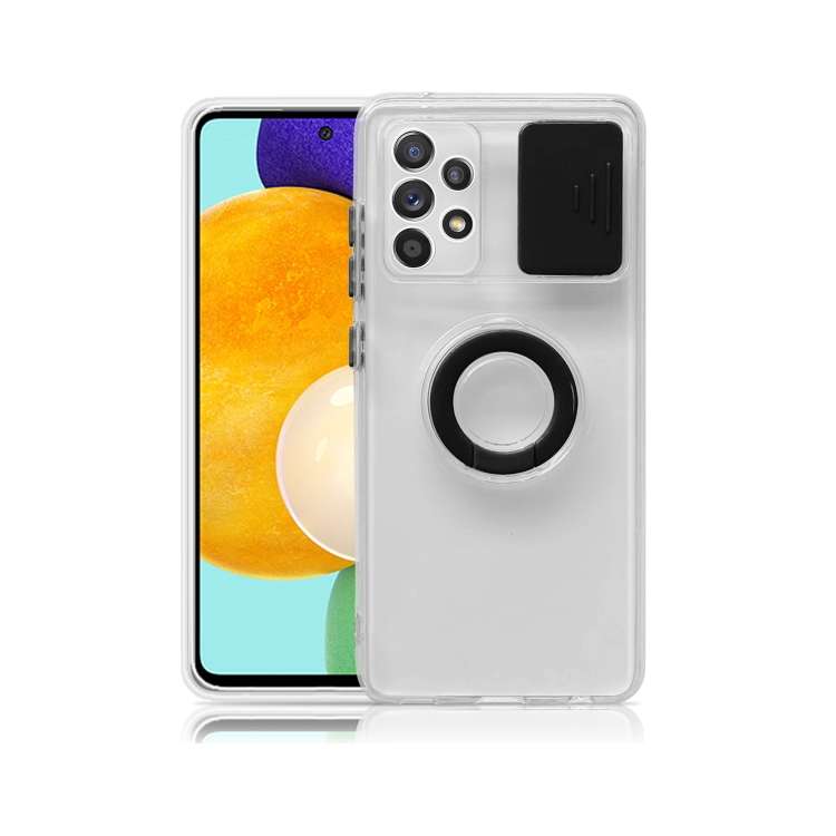 For Samsung Galaxy A73 Sliding Camshield TPU Phone Case with Ring Holder(Black)