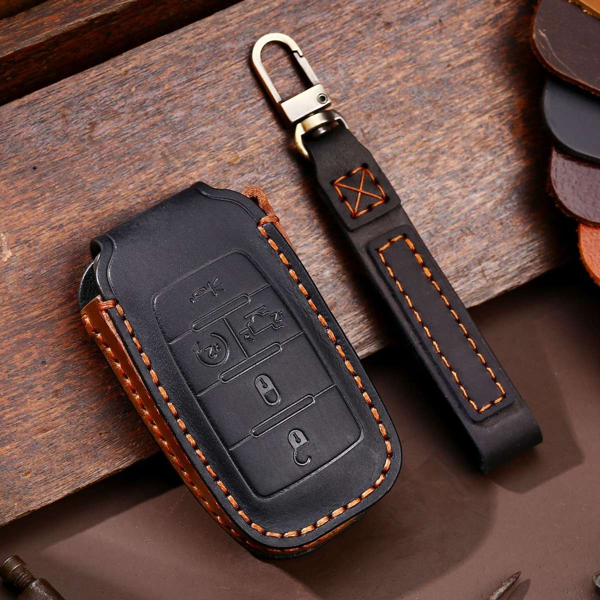 For Dodge Ram 5-button C162 Car Key Leather Protective Case (Black)