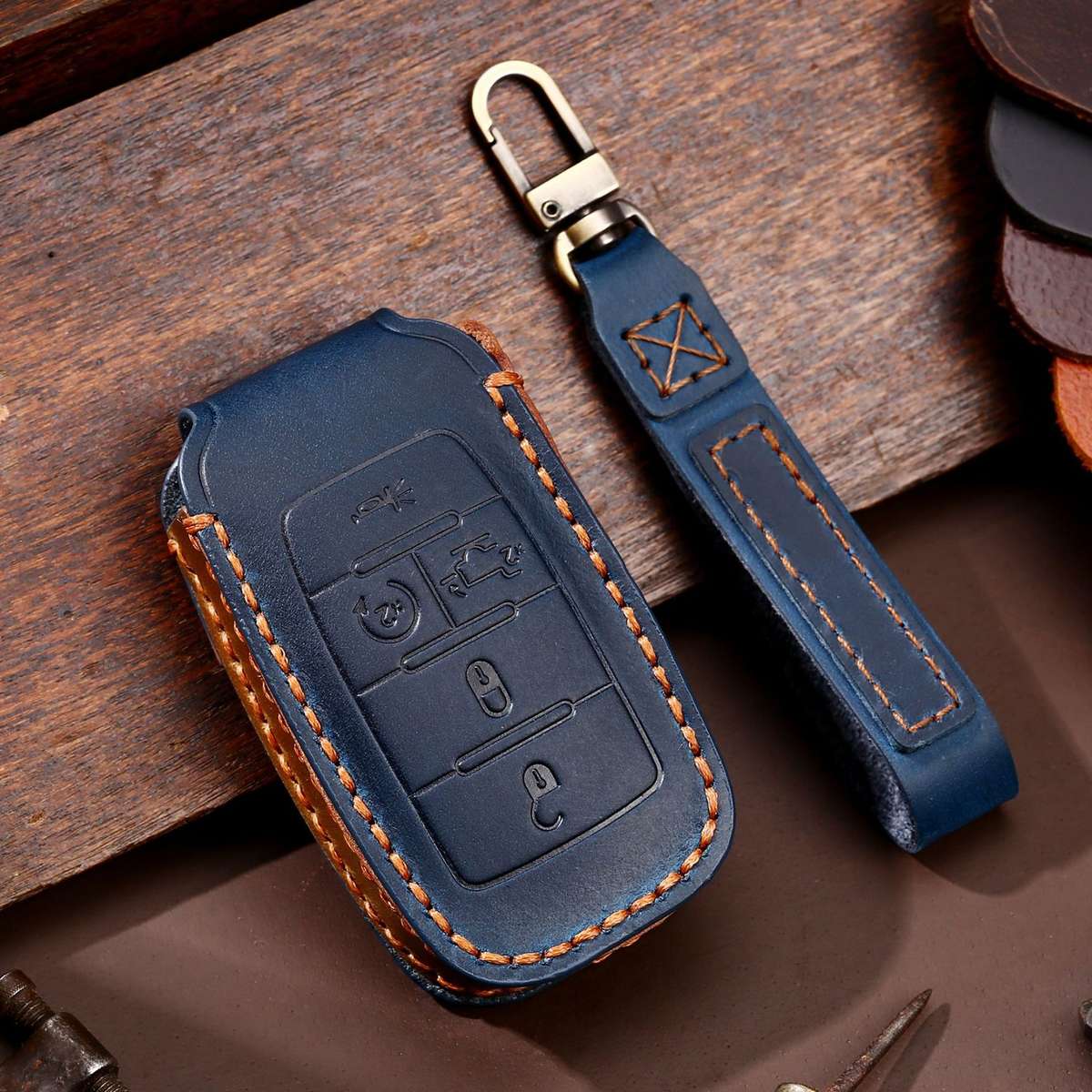 For Dodge Ram 5-button C162 Car Key Leather Protective Case (Black)