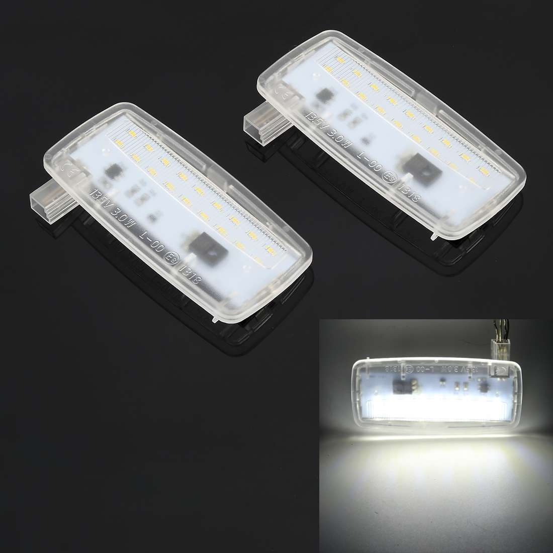 2 PCS Car DC12V / 1.5W / 6000K / 100LM LED Vanity Mirror Lamp Makeup Mirror Light with 18 SMD-3014 L