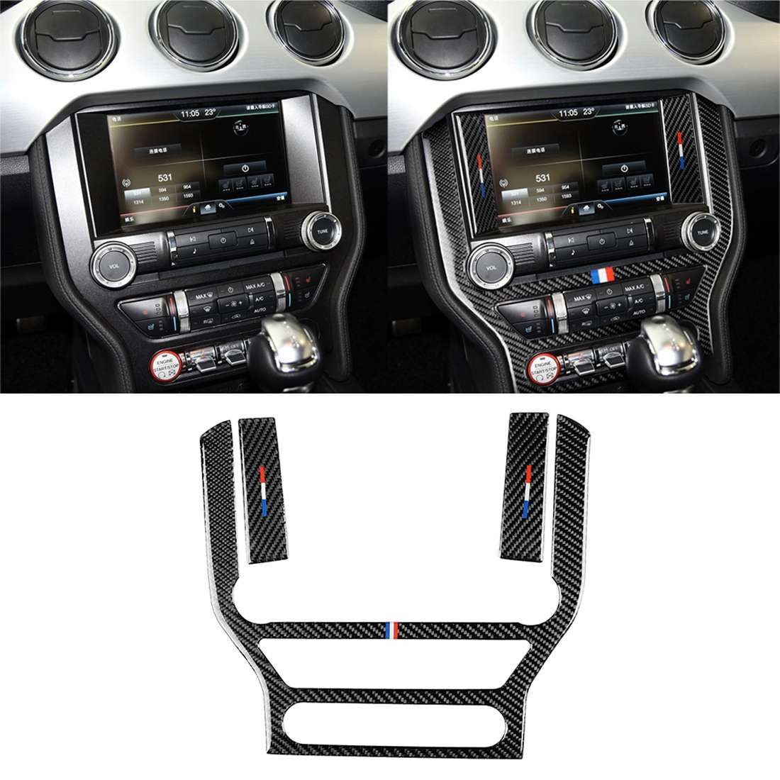 Car USA Color Carbon Fiber Central Control Panel Decorative Sticker for Ford Mustang 2015-2017