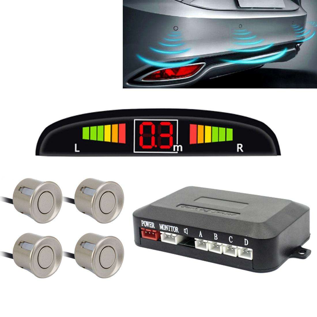 Car Buzzer Reverse Backup Radar System - Premium Quality 4 Parking Sensors Car Reverse Backup Radar