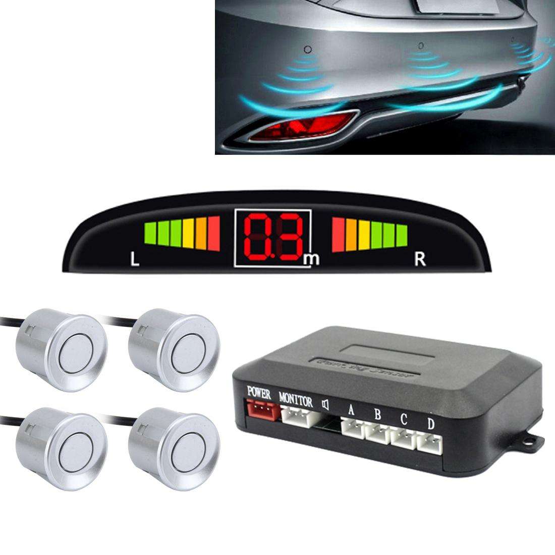 Car Buzzer Reverse Backup Radar System - Premium Quality 4 Parking Sensors Car Reverse Backup Radar