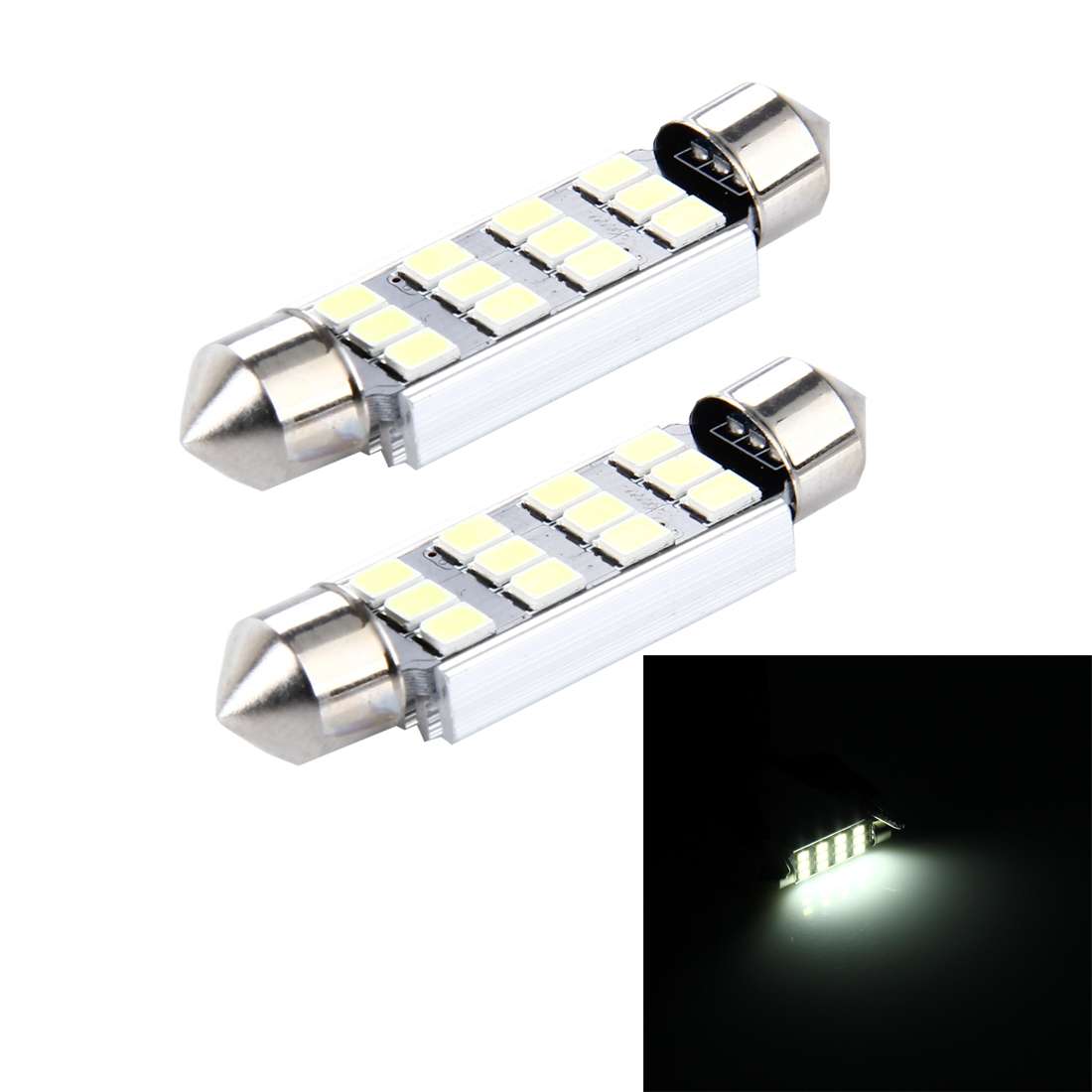 2 PCS 3.5W 250 LM 6000K 41MM 12 SMD-2835 LEDs Bicuspid Port Decoding Car Dome Lamp LED Reading Light