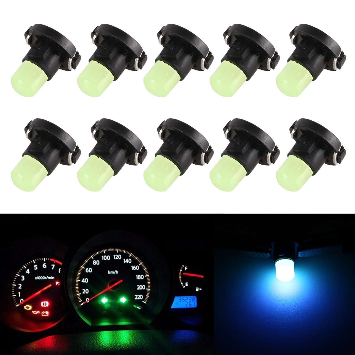10PCS 2W T4.2 Wedge Instrument Panel LED Light Dashboard Gauge Cluster Indicator Lamp Bulb(Ice Blue