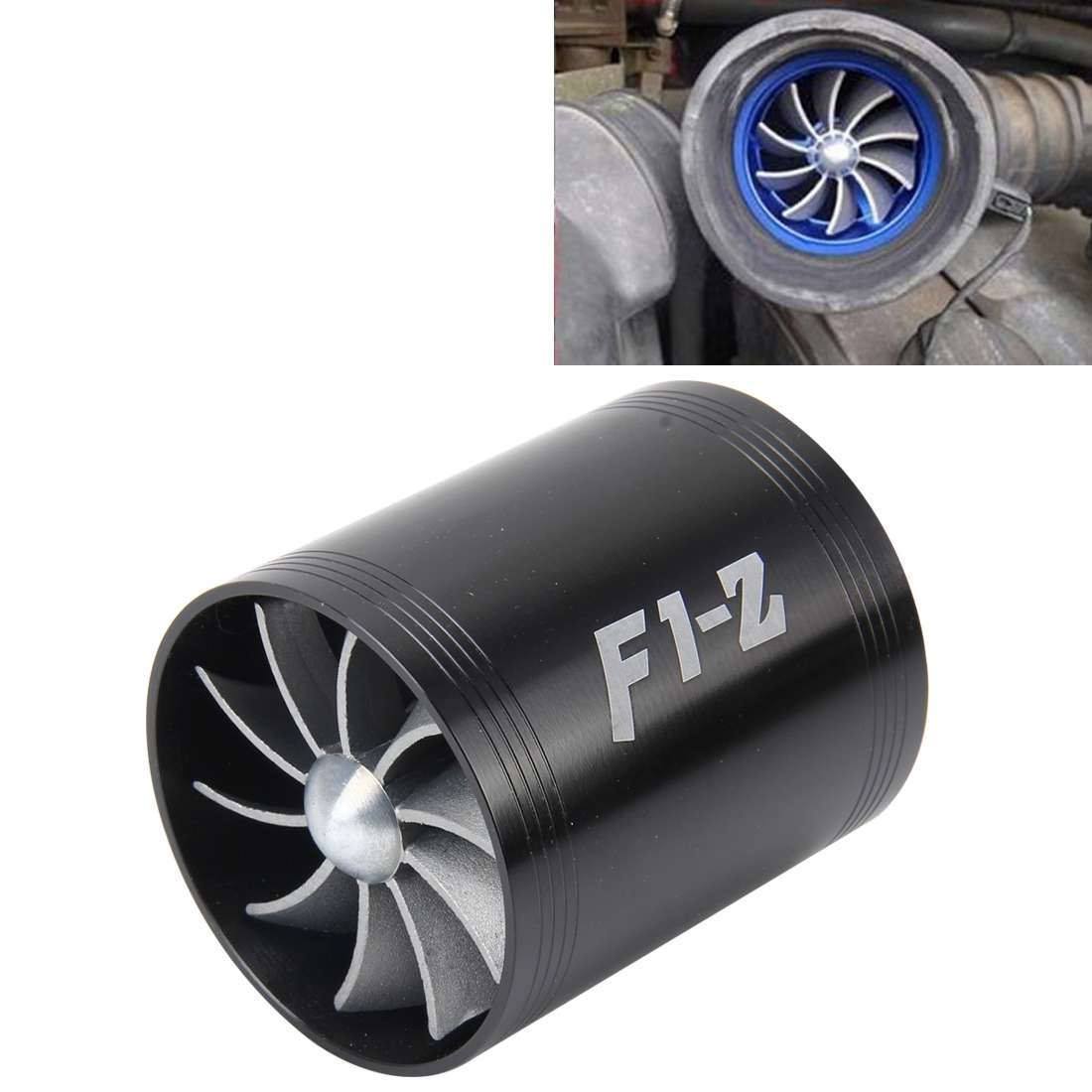 F1-Z Car Stainless Universal Supercharger Dual Double Turbine Air Intake Fuel Saver Turbo Turboin...