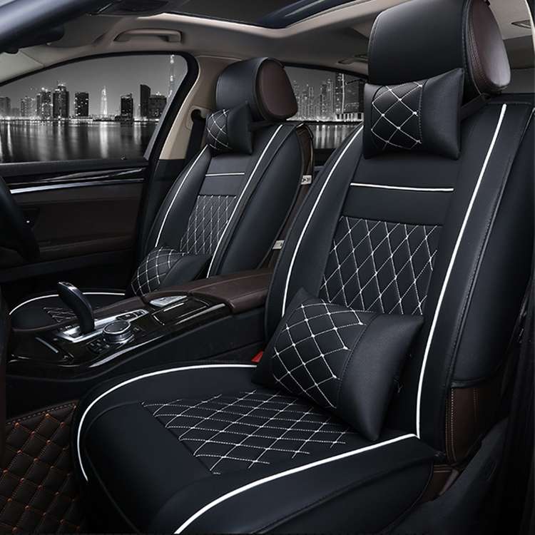 Car Leather Full Coverage Seat Cushion Cover, Luxury Version,Only One Front Seat(Black Red)