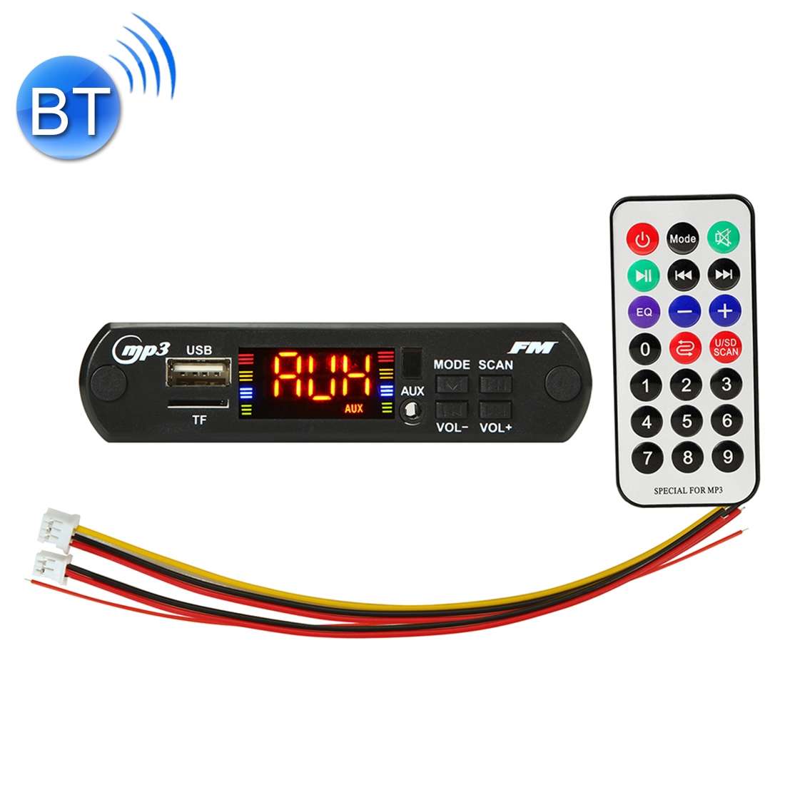 Car 12V Audio MP3 Player Decoder Board FM Radio TF USB 3.5mm AUX, with Bluetooth Function & Remote C