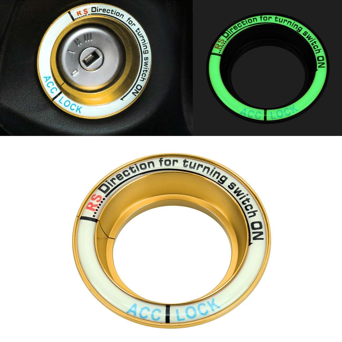 For Ford Fluorescent Aluminum Alloy Ignition Key Ring, Inside Diameter: 3.2cm (Black)
