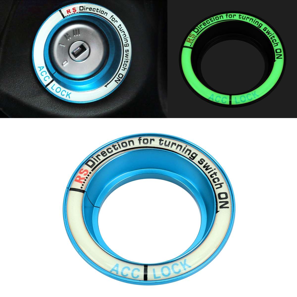 For Ford Fluorescent Aluminum Alloy Ignition Key Ring, Inside Diameter: 3.2cm (Black)