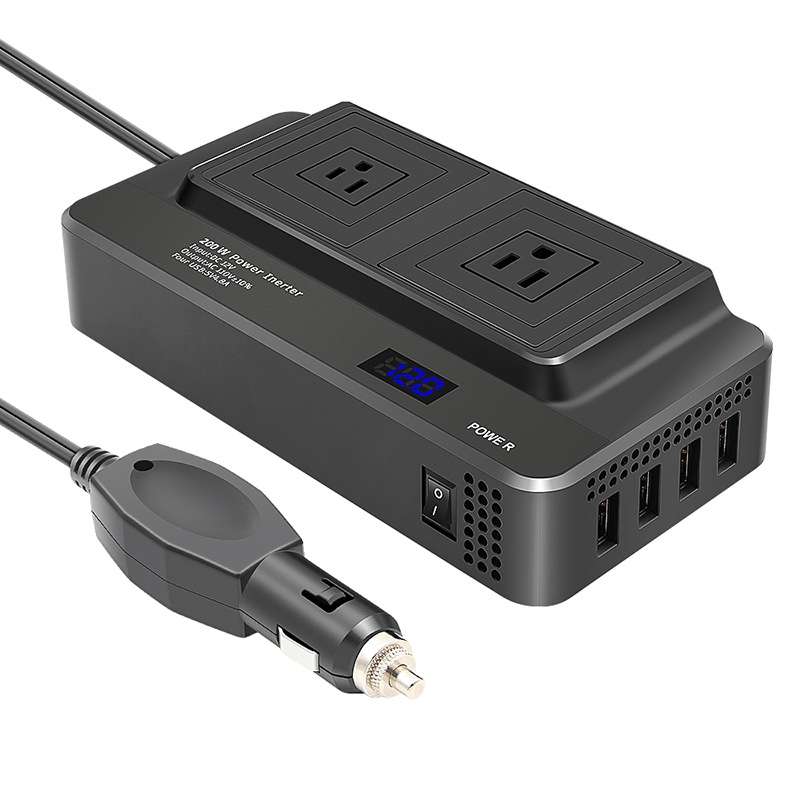 DC12V 200W AC110V Car Smart Multi-functional Digital Display Inverter, US Plug