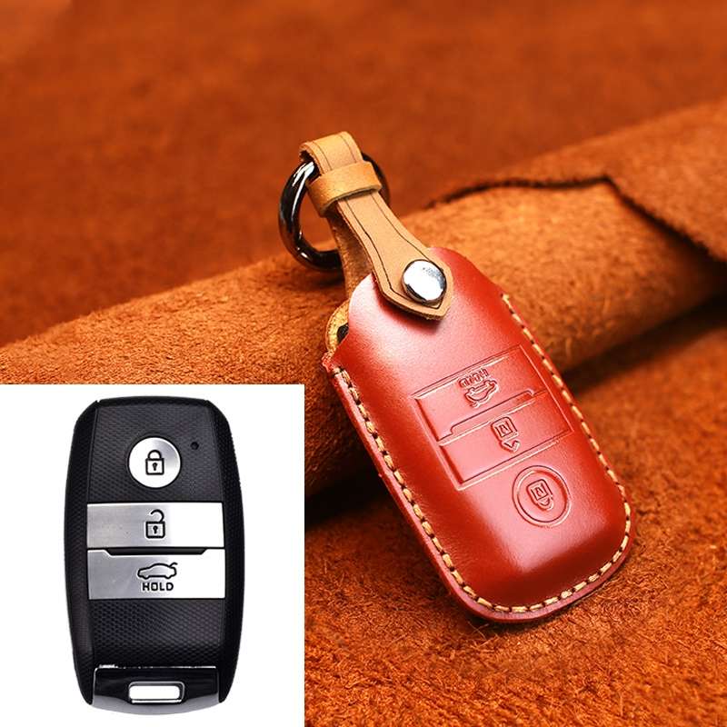 For Kia Old Style Car Cowhide Leather Key Protective Cover Key Case (Blue)