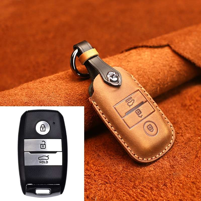 For Kia Old Style Car Cowhide Leather Key Protective Cover Key Case (Blue)