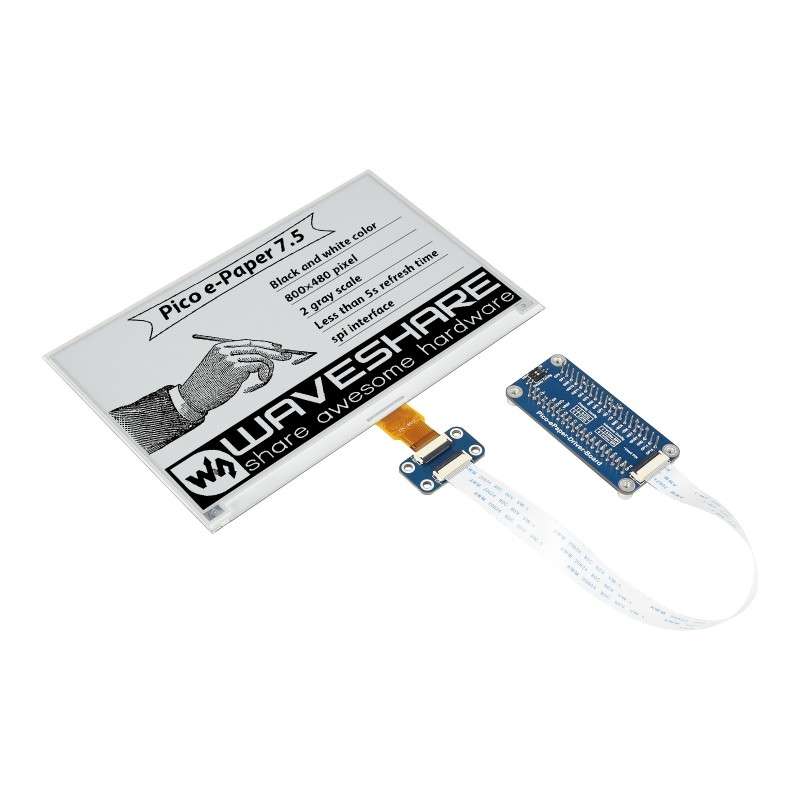 Waveshare 7.5 inch 800x480 pixel Black White E-Paper E-Ink Display Module for Raspberry Pi Pico, SPI