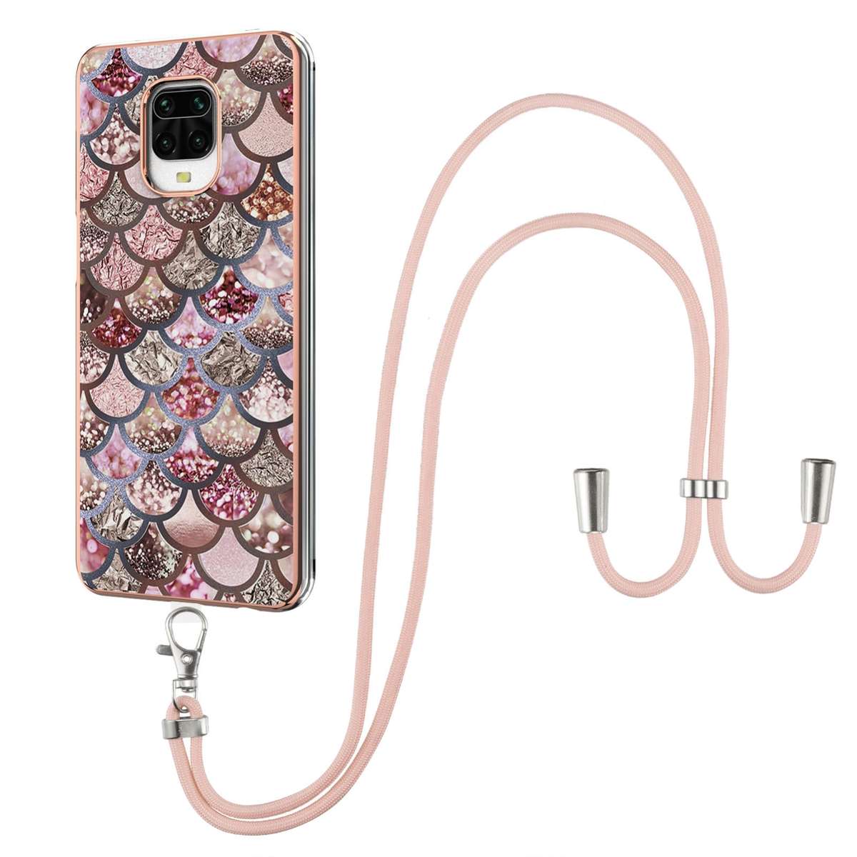 For Xiaomi Redmi Note 9S / Note 9 Pro Electroplating Pattern IMD TPU Shockproof Case with Neck Lanya
