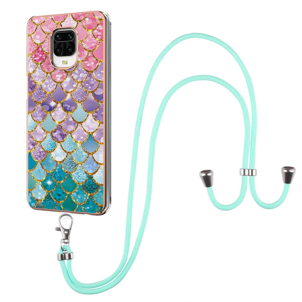 For Xiaomi Redmi Note 9S / Note 9 Pro Electroplating Pattern IMD TPU Shockproof Case with Neck Lanya