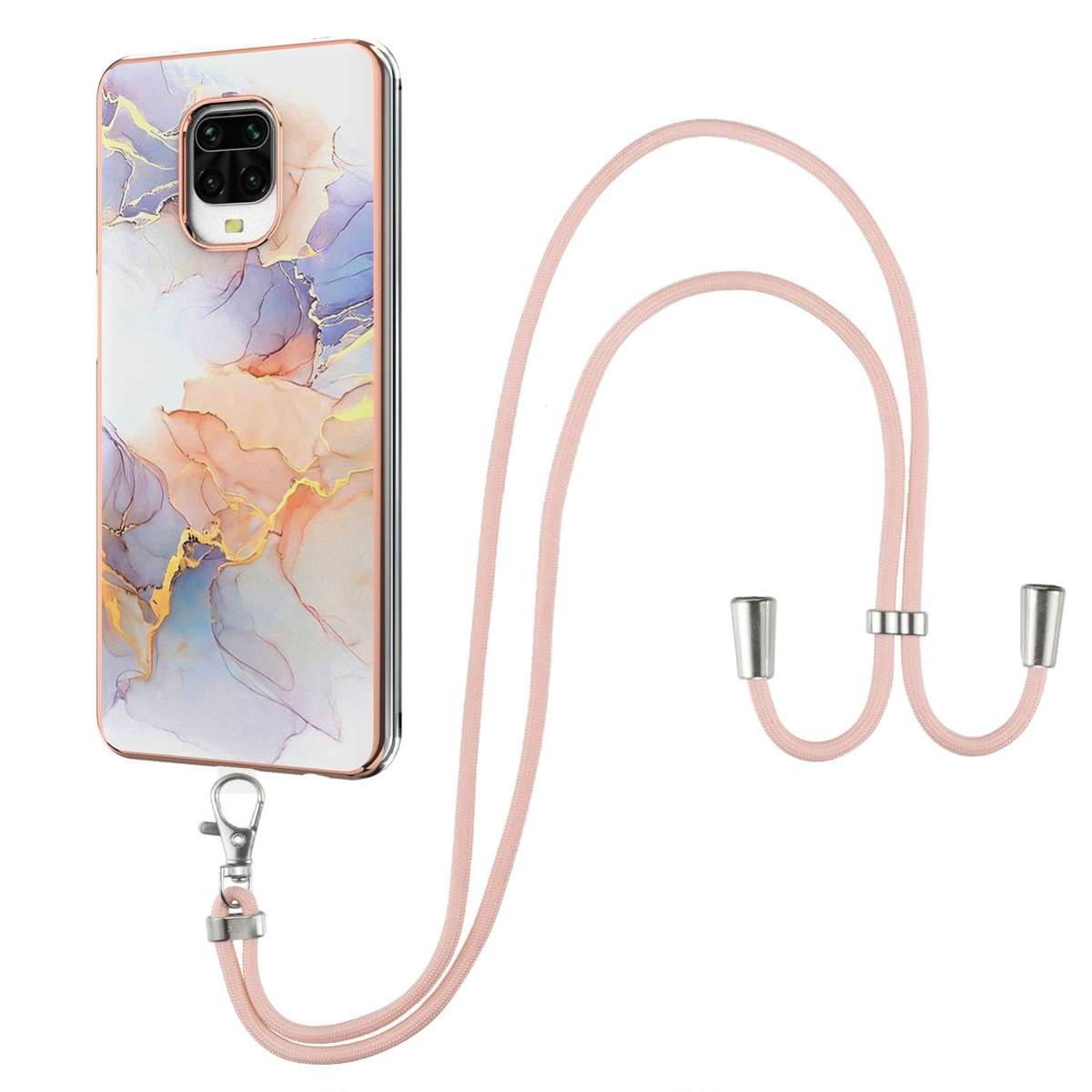 For Xiaomi Redmi Note 9S / Note 9 Pro Electroplating Pattern IMD TPU Shockproof Case with Neck Lanya