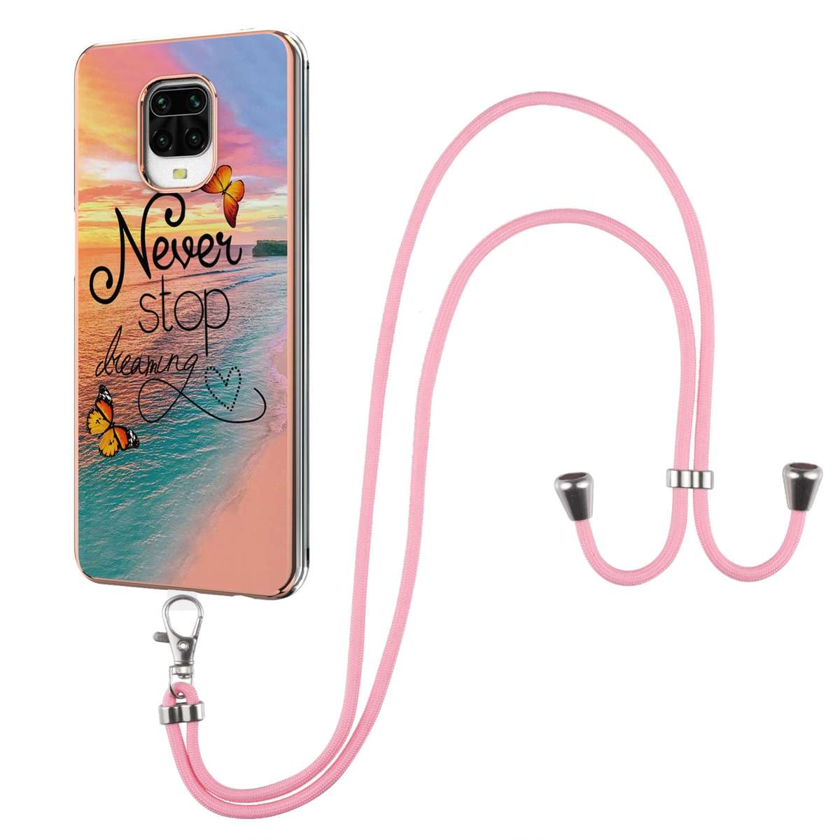 For Xiaomi Redmi Note 9S / Note 9 Pro Electroplating Pattern IMD TPU Shockproof Case with Neck Lanya