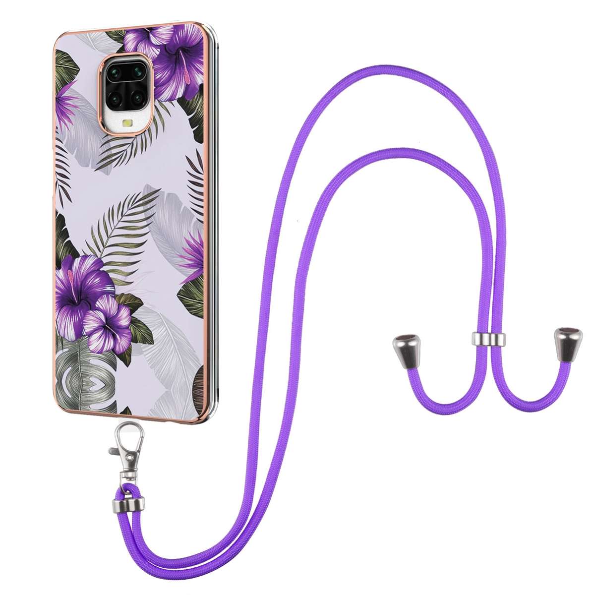 For Xiaomi Redmi Note 9S / Note 9 Pro Electroplating Pattern IMD TPU Shockproof Case with Neck Lanya