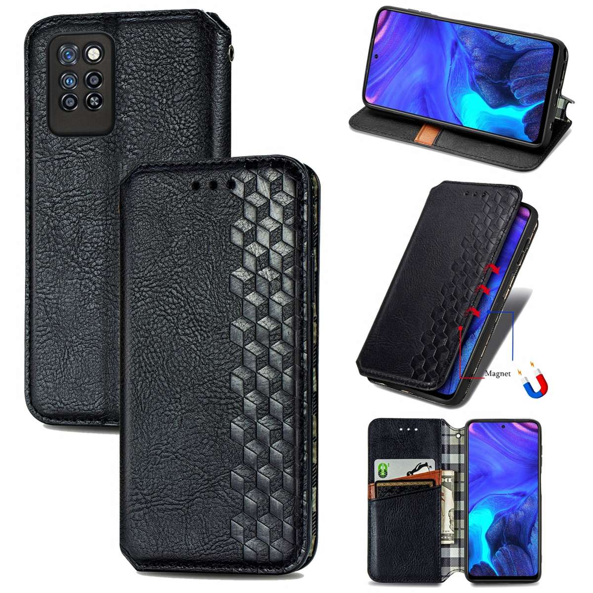 For Infinix Note 10 Pro Cubic Grid Pressed Horizontal Flip Magnetic PU Leather Case with Holder & Ca