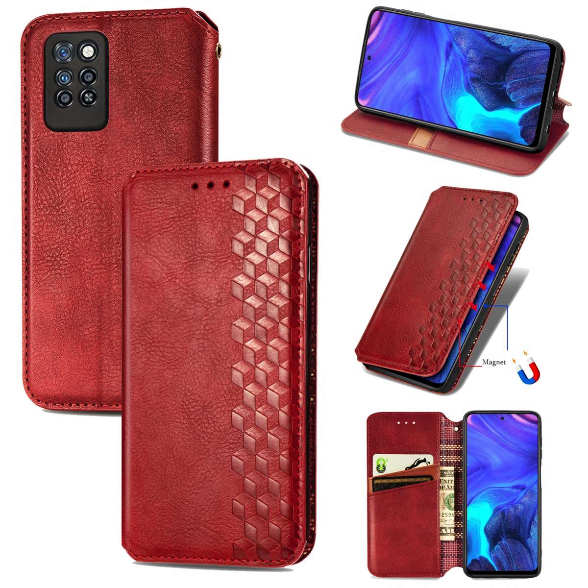For Infinix Note 10 Pro Cubic Grid Pressed Horizontal Flip Magnetic PU Leather Case with Holder & Ca