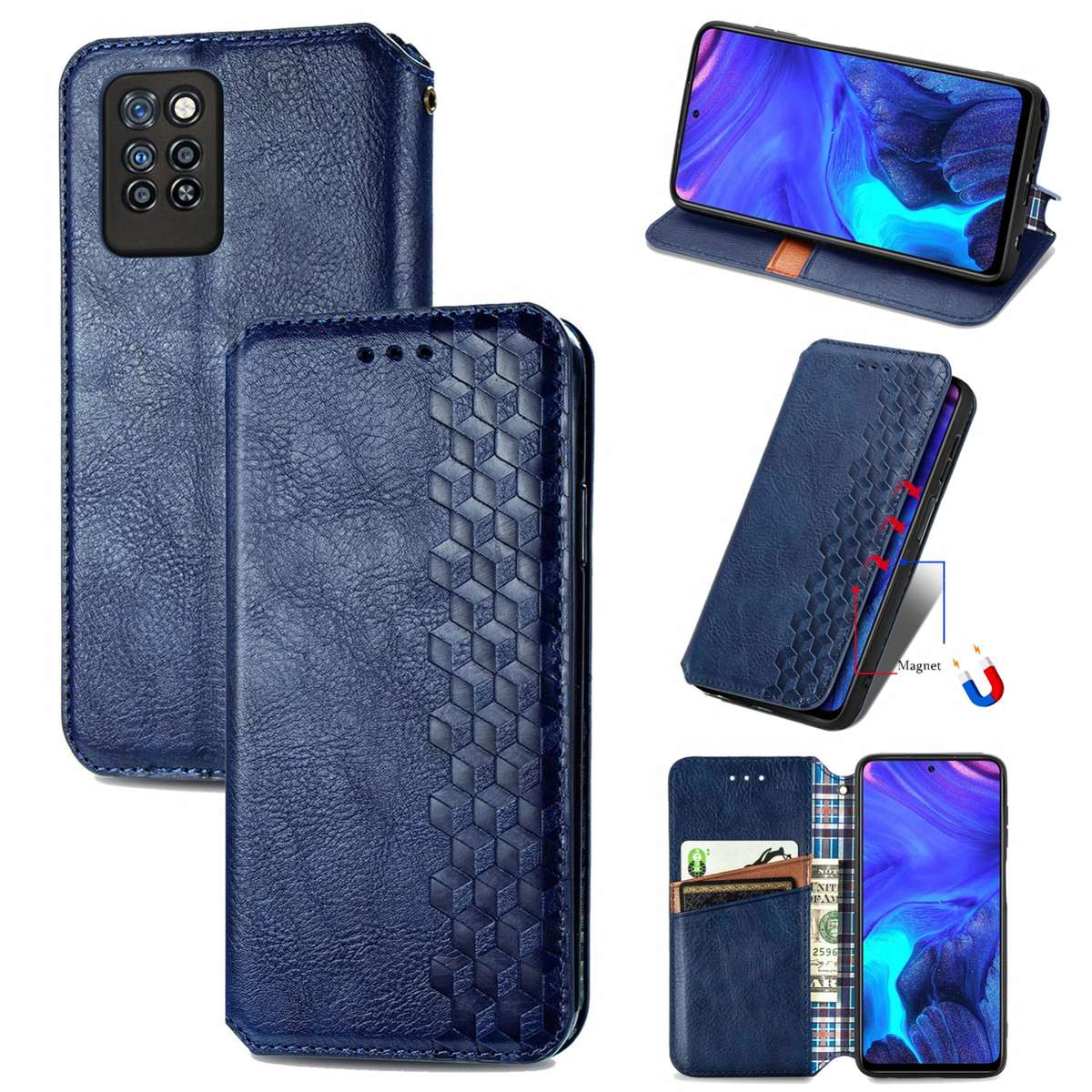 For Infinix Note 10 Pro Cubic Grid Pressed Horizontal Flip Magnetic PU Leather Case with Holder & Ca