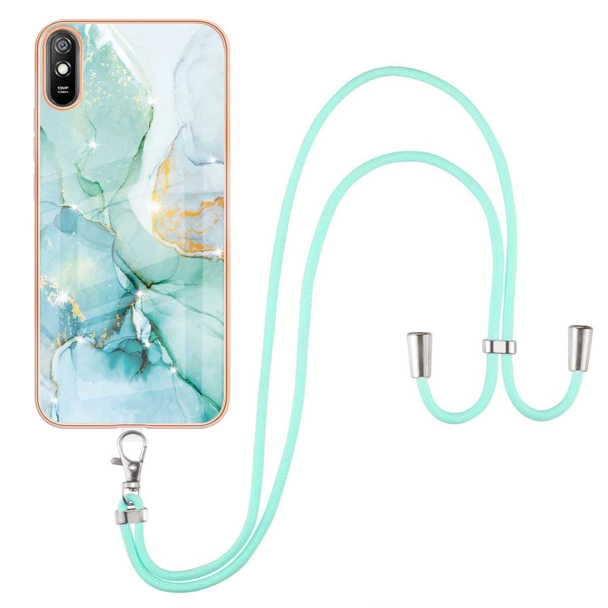 For Samsung Galaxy S21 5G Electroplating Marble Pattern IMD TPU Shockproof Case with Neck Lanyard(Ro