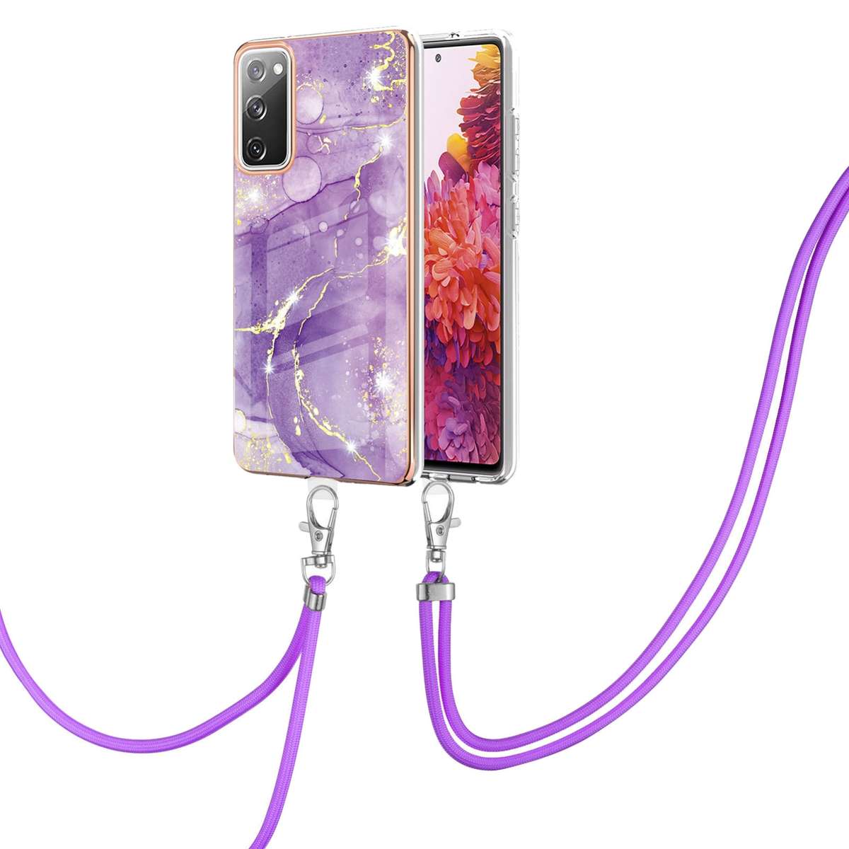 For Samsung Galaxy S20 FE 5G / 4G Electroplating Marble Pattern IMD TPU Shockproof Case with Neck La