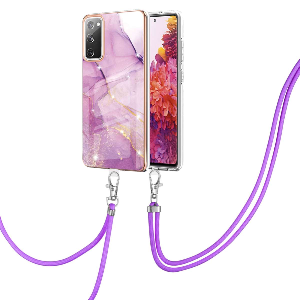 For Samsung Galaxy S20 FE 5G / 4G Electroplating Marble Pattern IMD TPU Shockproof Case with Neck La