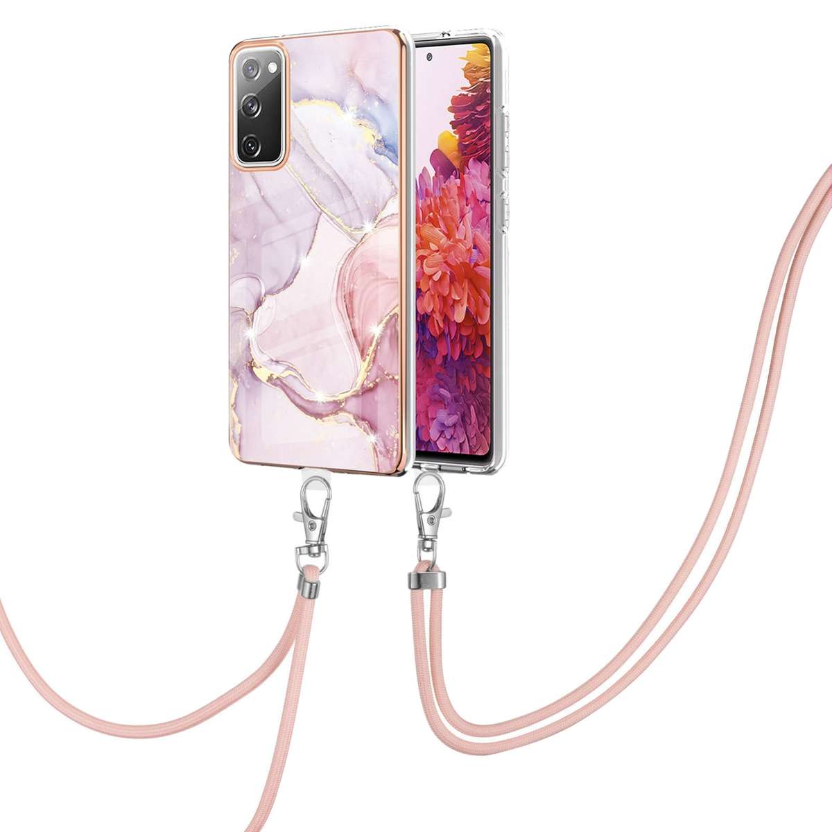 For Samsung Galaxy S20 FE 5G / 4G Electroplating Marble Pattern IMD TPU Shockproof Case with Neck La