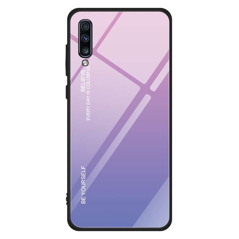 For Galaxy A70 Gradient Color Glass Case(Purple)