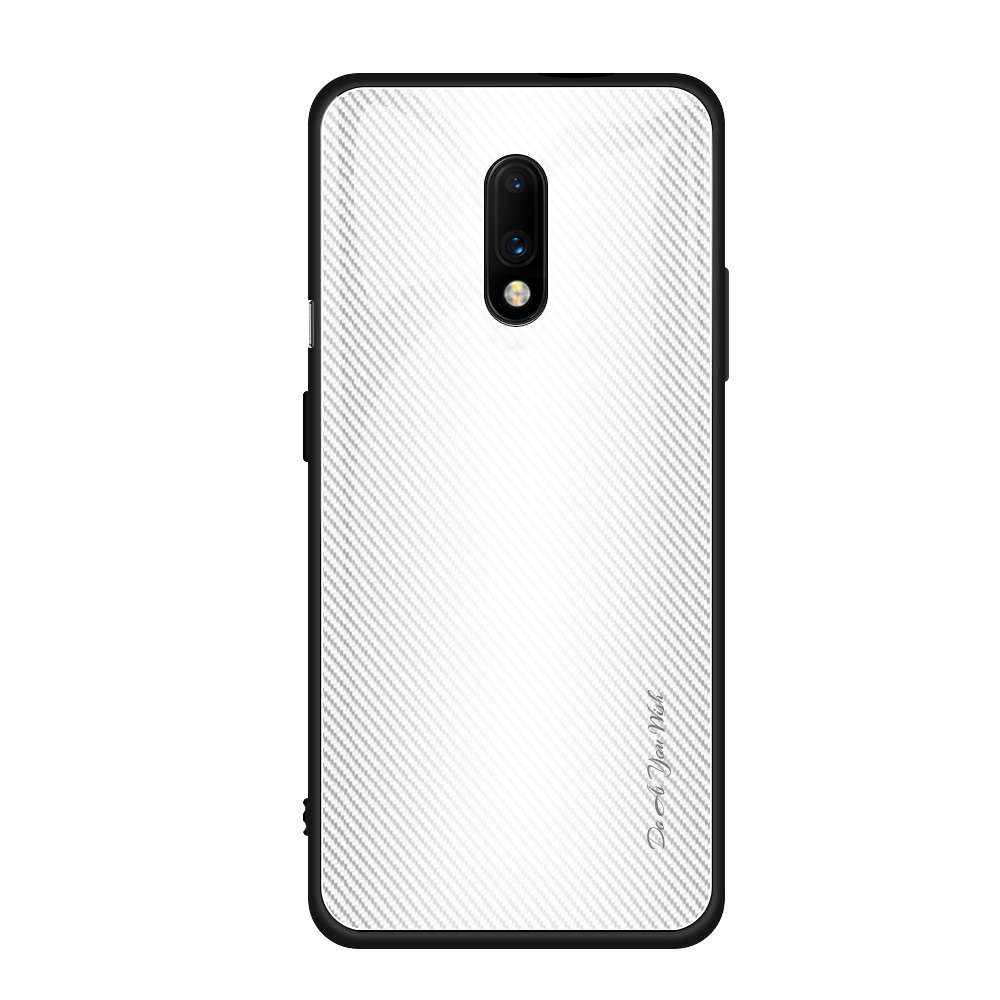 For OnePlus 7 Texture Gradient Glass Protective Case(Black)