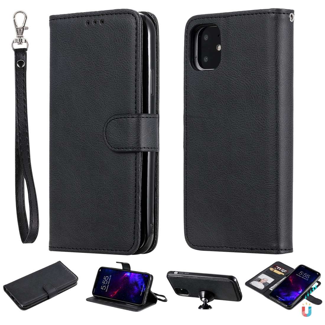For iPhone 11 Solid Color Horizontal Flip Protective Case with Holder & Card Slots & Wallet & Photo