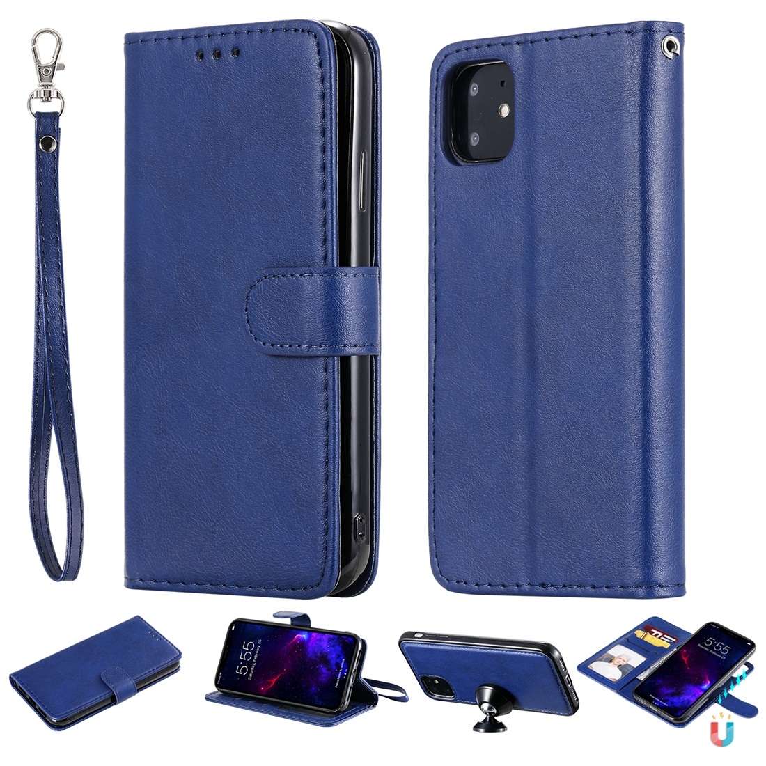 For iPhone 11 Solid Color Horizontal Flip Protective Case with Holder & Card Slots & Wallet & Photo