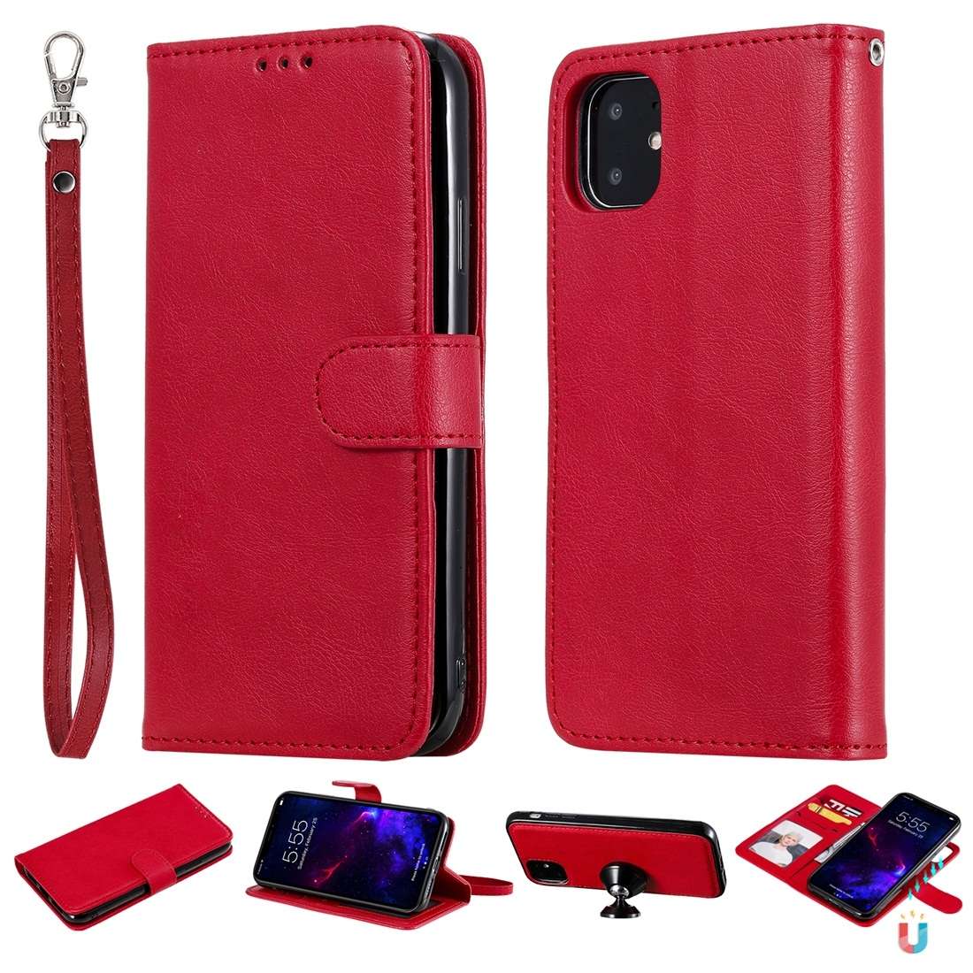 For iPhone 11 Solid Color Horizontal Flip Protective Case with Holder & Card Slots & Wallet & Photo